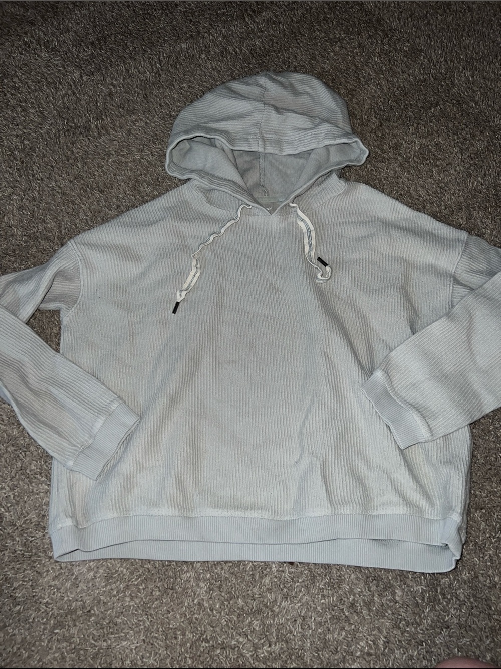 aerie Men's Light Gray Crewneck Hooded Waffle Knit Sweater